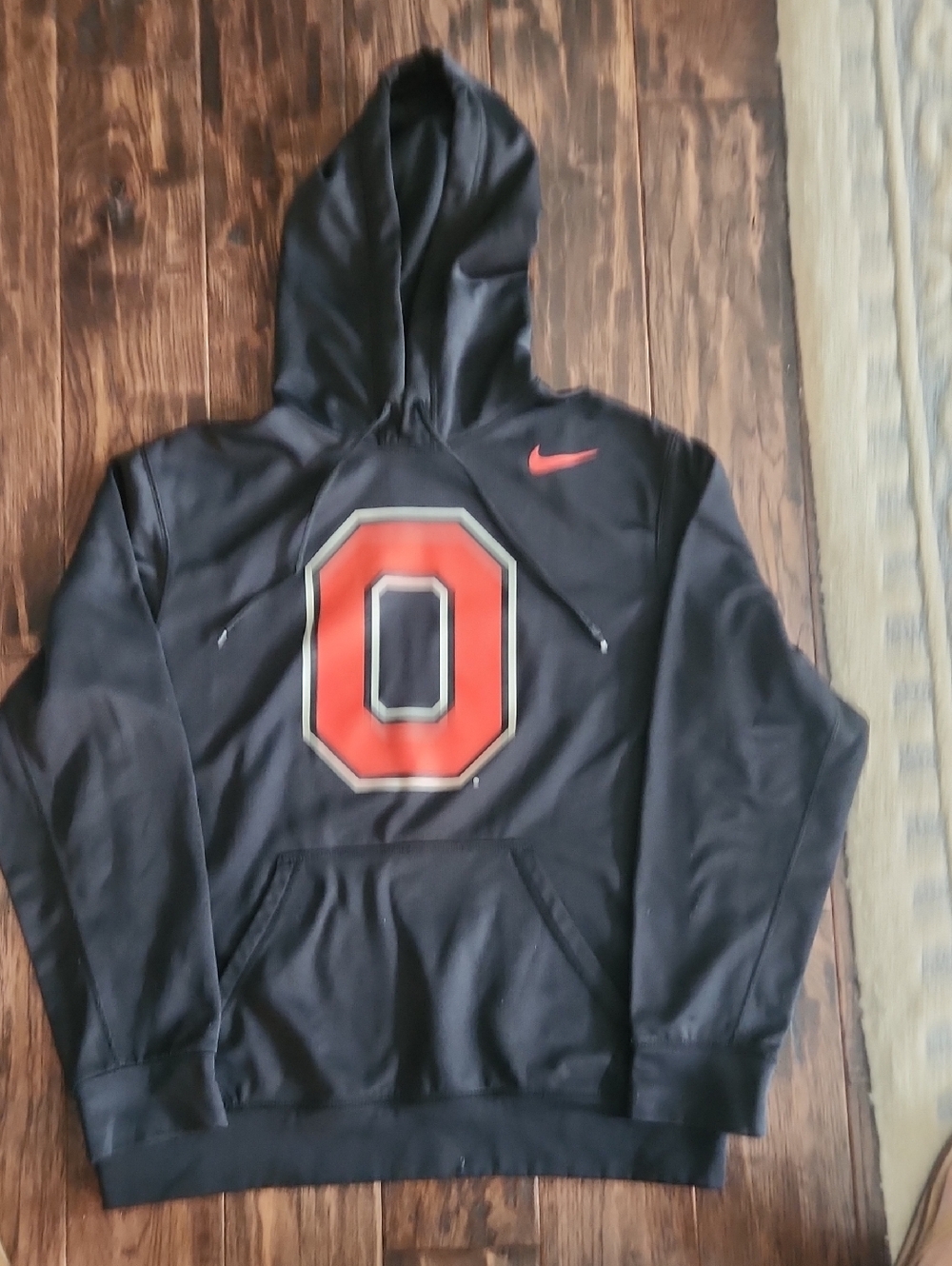 Nike Black Hoodie with Red 'O' and Red Swoosh